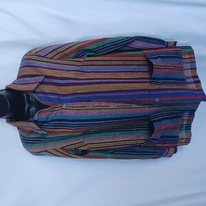 Vintage 70s Lori Lynn Blue Pink Polyester Dagger Collar Disco Blouse